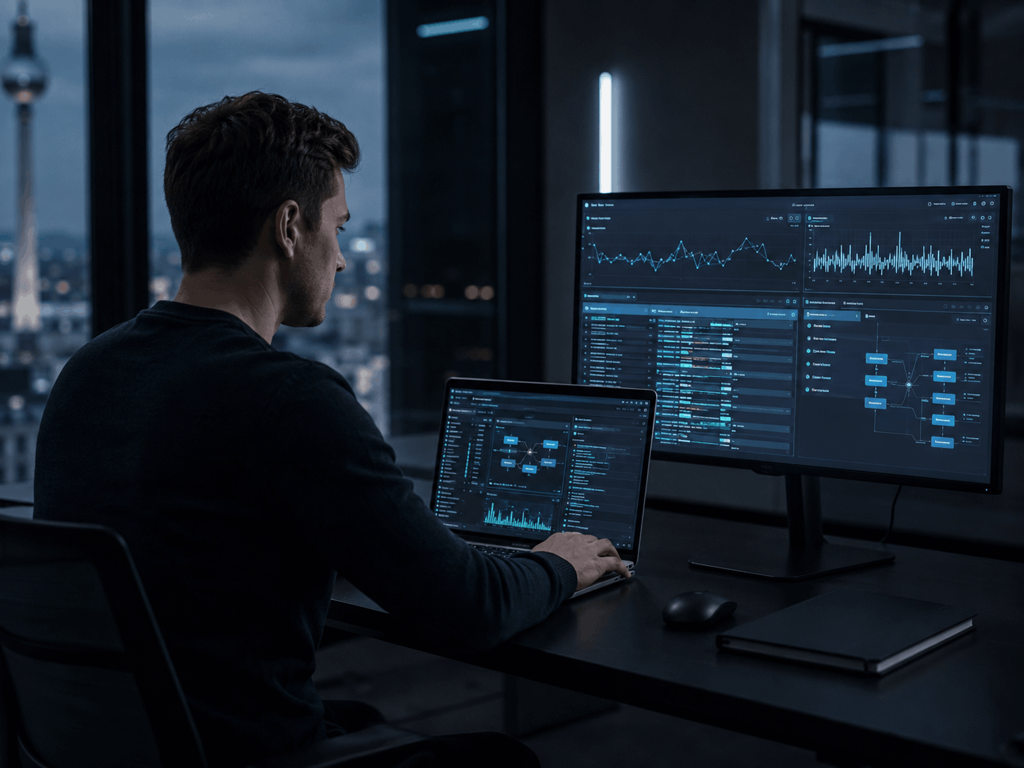 Entwicklerin prüft API-Logs und Automatisierungsereignisse